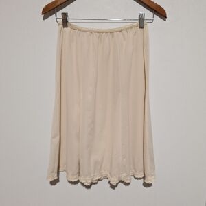 Beige Vanity Fair L Vintage Nylon Tricot Half Slip Knee Length Pieced Full